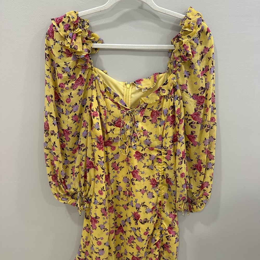 For Love And Lemons Yellow Floral Mini Dress